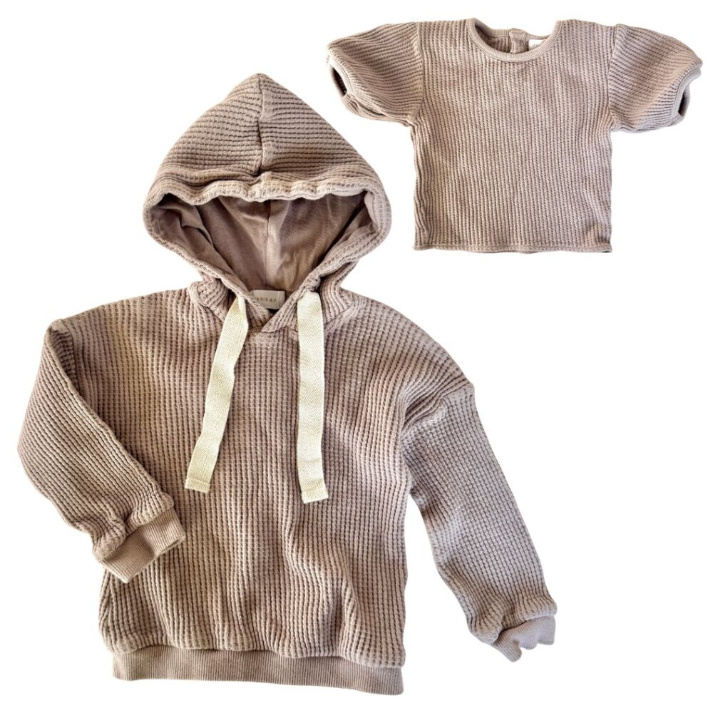 Jamie Kay Waffle Knit Hoodie + Tee Set 3T Taupe Neutral Fall Layering Cozy
